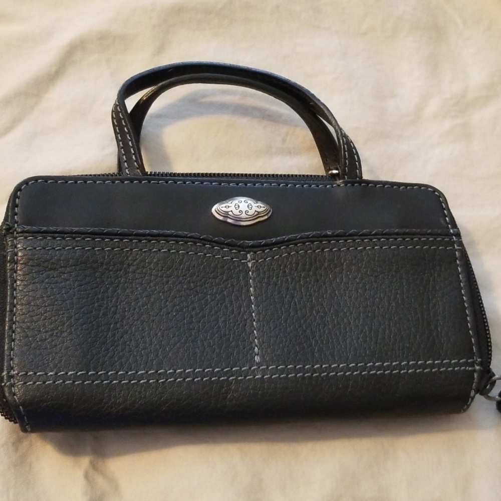 Brighton Black Pebbled Leather Wallet with Silver Hardware